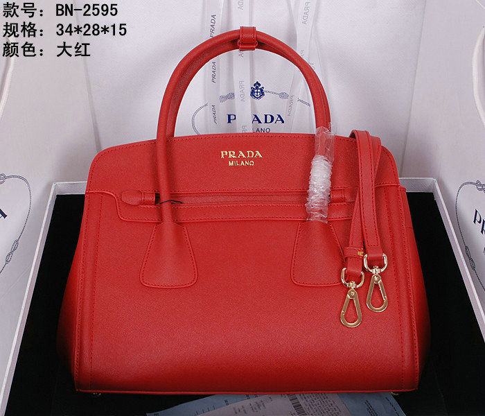 2014 Prada saffiano cuir leather tote bag BN2595 red - Click Image to Close